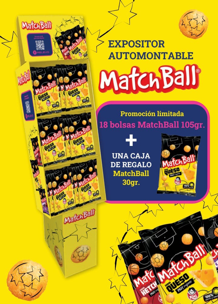 Expositor Matchball 18 bolsas 105g + 1 Caja 30g regalo