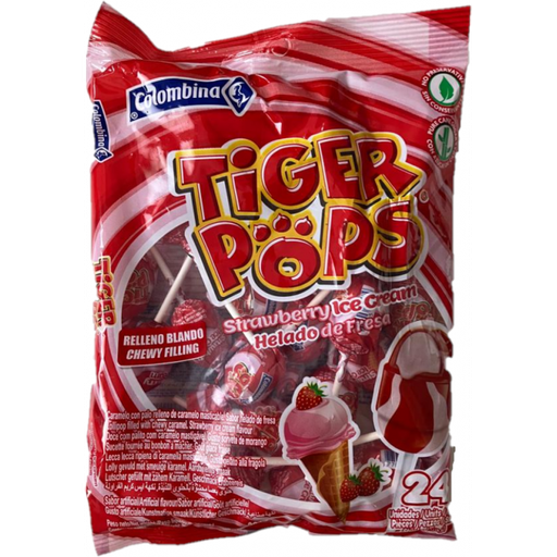 Bom bom bun Tiger pop fresa nata 24un